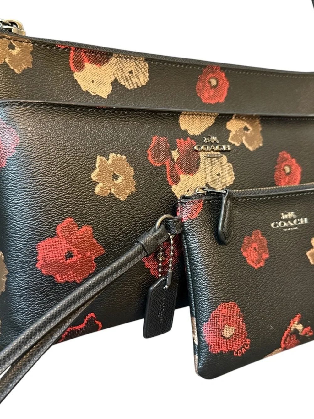 COACH Vintage Cherry Blossom Floral Pop E/W Crossbody Bag w/ Matching Wristlet